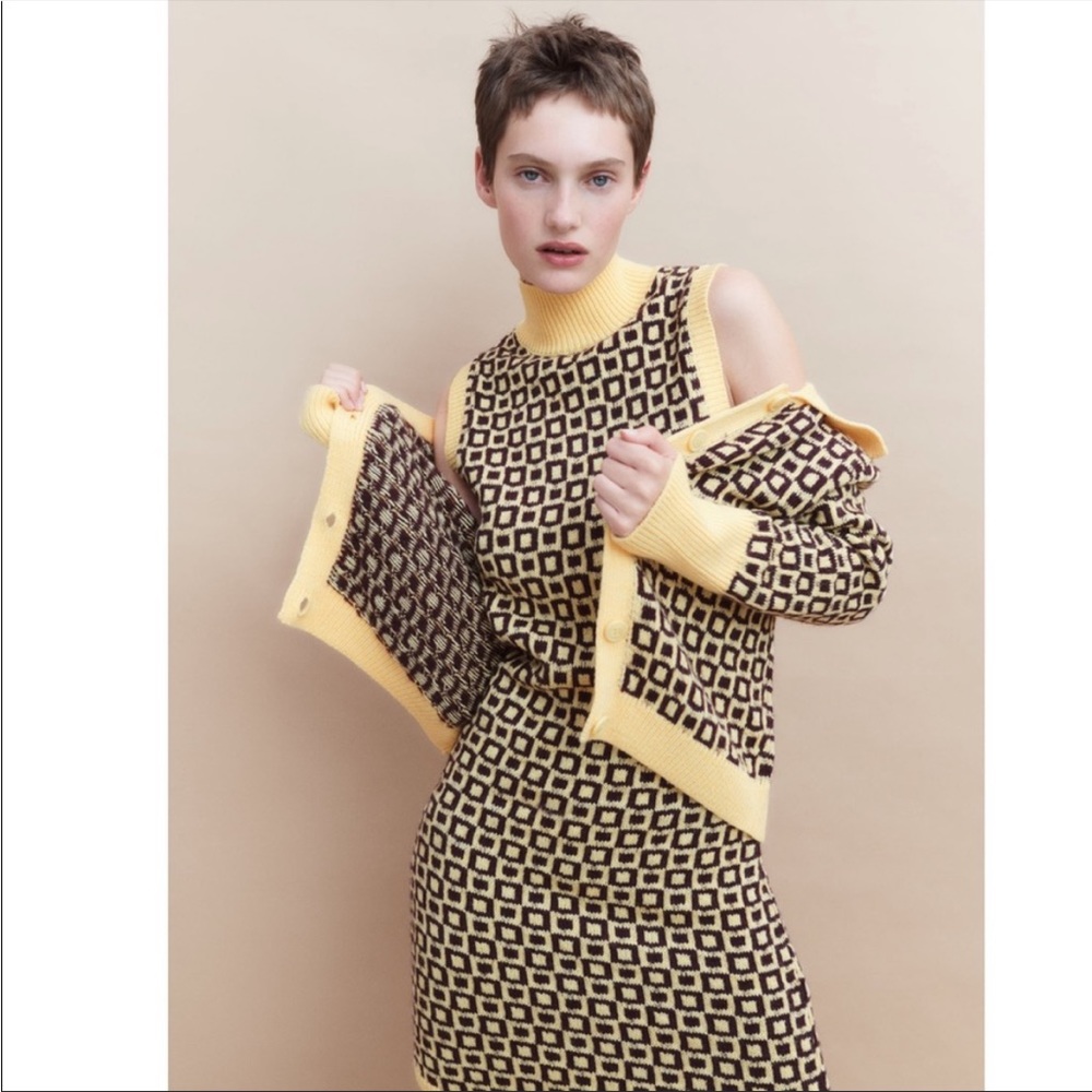 NWT S/XS Zara jacquard knit mini dress & cardigan matching set.